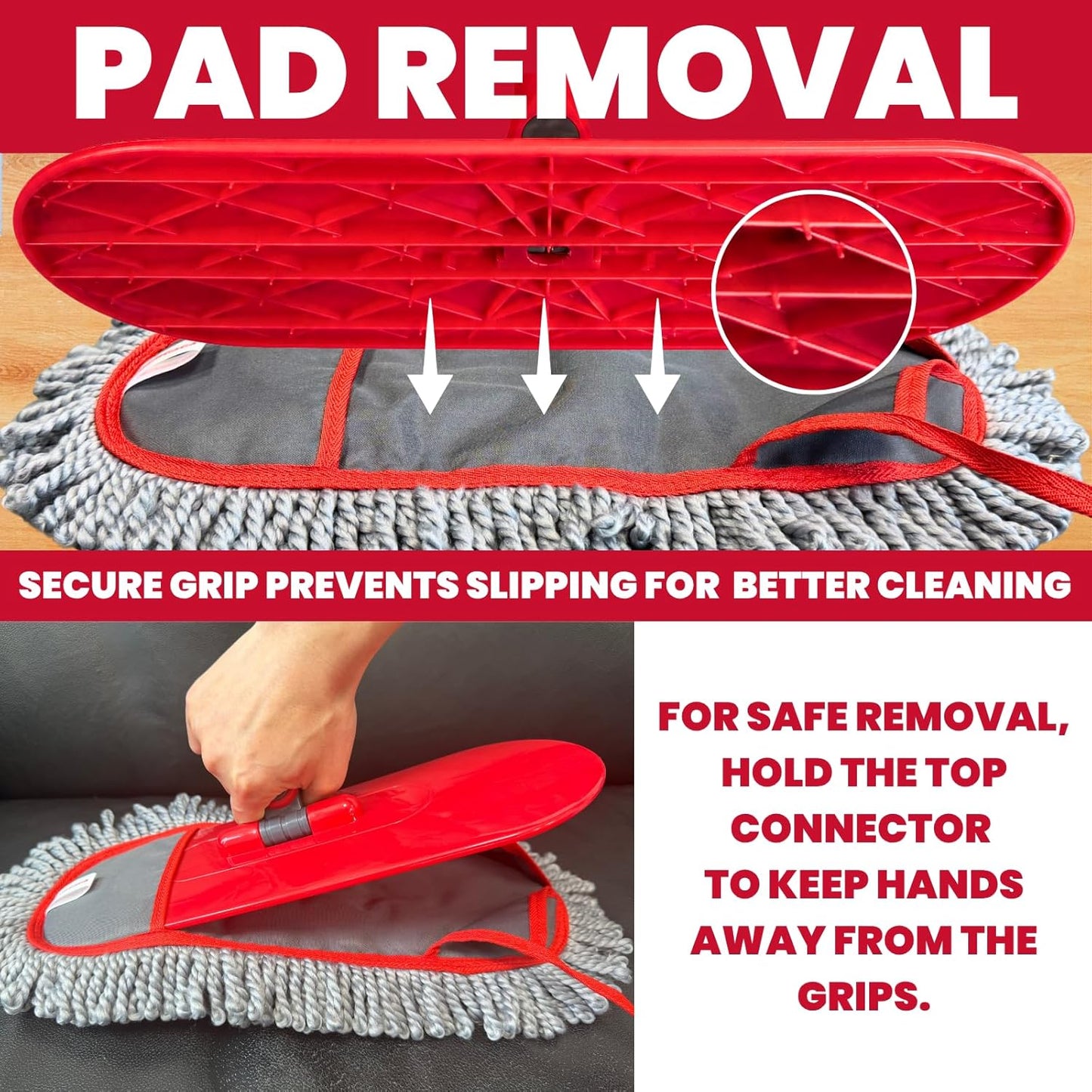 Wide Dust Mop for Floor Cleaning with 3 Washable Pads, 14.4” × 5.1” Flat Mop Head, 62” Stainless Steel Handle, Lightweight Multi-Surface Mop for Hardwood, Marble & Tile