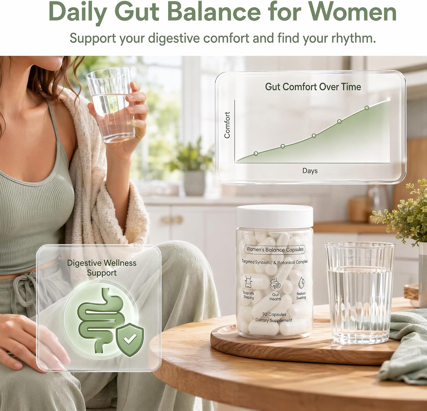 Women's Gut Health Berberine with Bromelain & Black Pepper Extract, Supports Digestive Balance & Wellness, Vegan Non-GMO (1Pack)