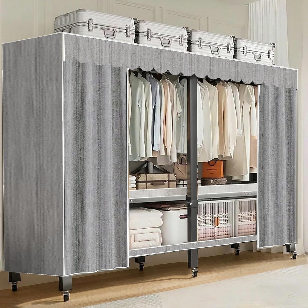 Heavy Duty Portable Closet with Cover Foldable Covered Clothes Rack for Hangi...