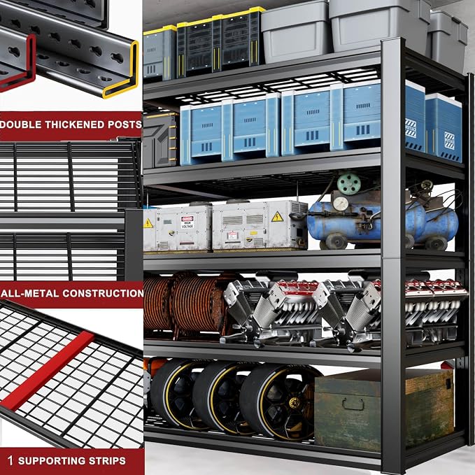 65" W Garage Shelving Heavy Duty, 5 Tier Garage Shelves, Commercial Metal Shelf - Image 5