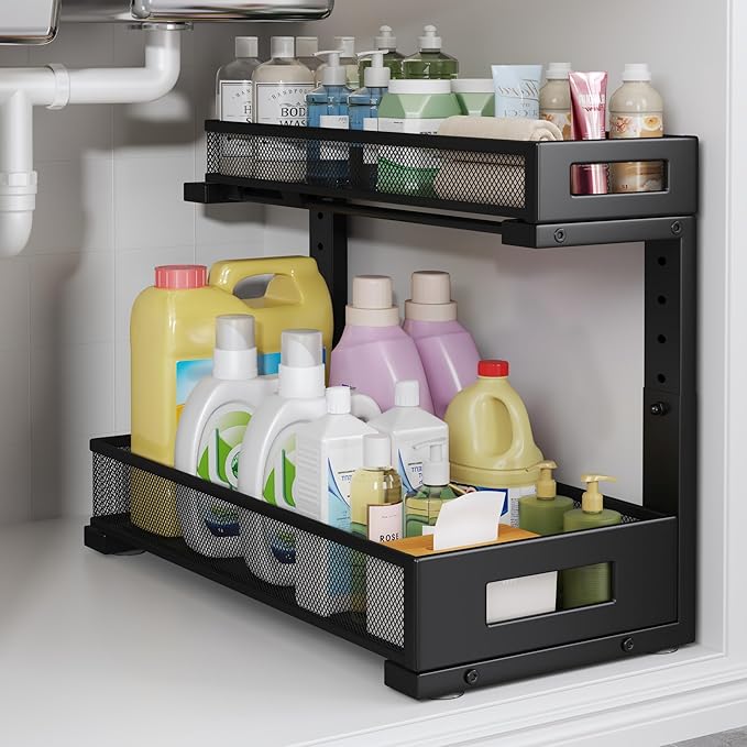 1 Pack 17IN Depth Under Sink Storage Organizer, Large 2-Tier Elegant Mesh Pull by UnderSinkOrganizer