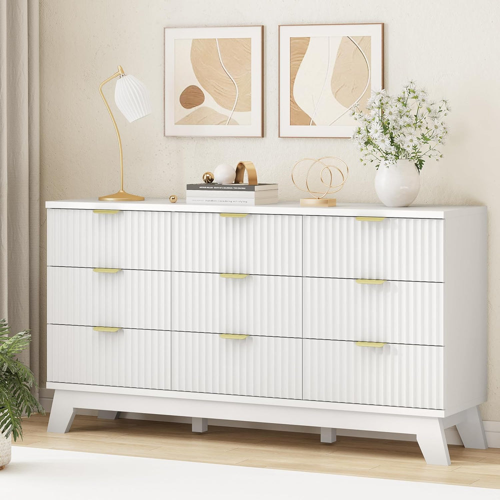 Xixini Fluted Dresser for Bedroom with 9 Drawers, 57" Wide Modern Chest ...