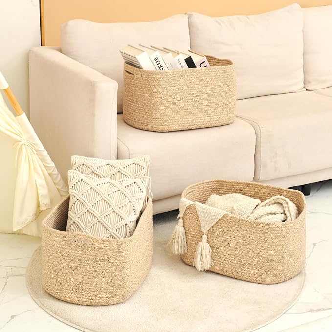 Large Storage Baskets for Organizing Shelves, Woven Cotton Rope Bins for Baby - Image 6