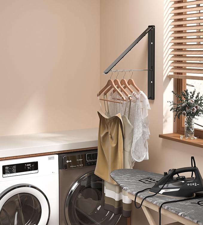 Dr.DJ Clothes Drying Rack with Rod, Wall-Mounted Retractable & Foldable Clothes - Image 5