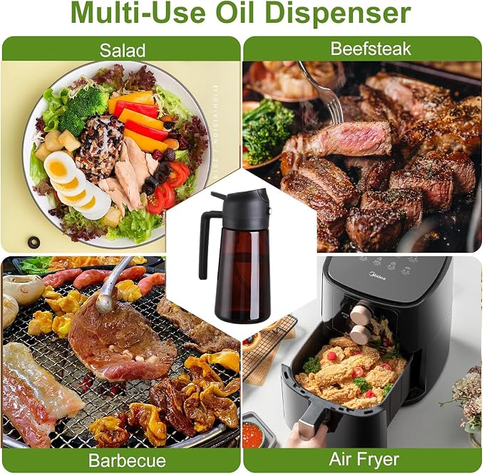 2-in-1 Glass Oil Dispenser & Sprayer - 16oz/470ml Leakproof Olive Oil Sprayer - Image 4