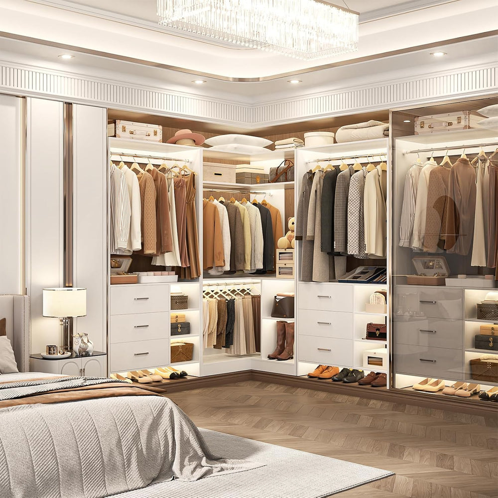 Aheaplus Closet System with 6 Drawers, 4 Hanging Rods & Corner Tower, Cor...