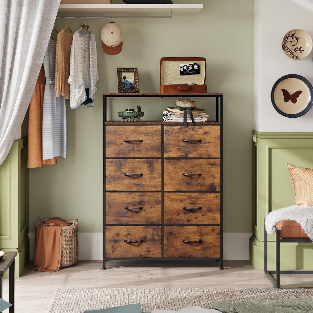 WLIVE Fabric Dresser for Bedroom with Open Shelves, Tall Dresser with 8 Drawe...