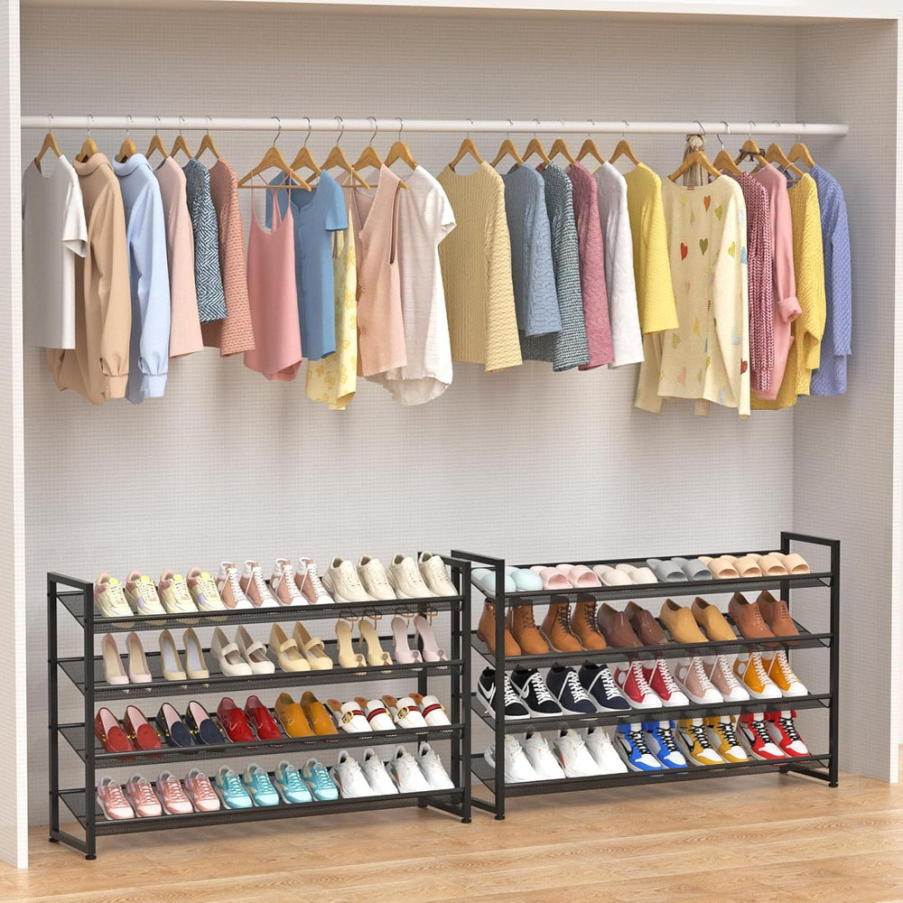 Large Shoe Rack 8 Tier Shoe Organizer, Heavy Duty Metal 4-Tier Stackable Shoe...