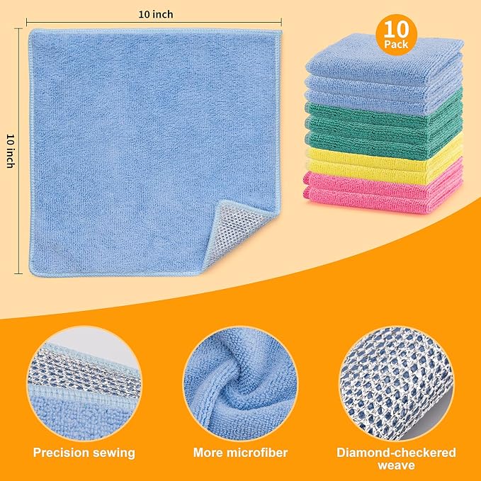 2 in 1 Microfiber Cleaning Cloth Kitchen Towels, Non Scratch Wire Dishcloth - Image 3