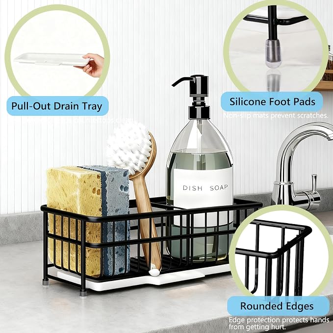 Kavciva Sink Caddy Sponge Holder, 304 Stainless Steel Dish Brush Holder - Image 5