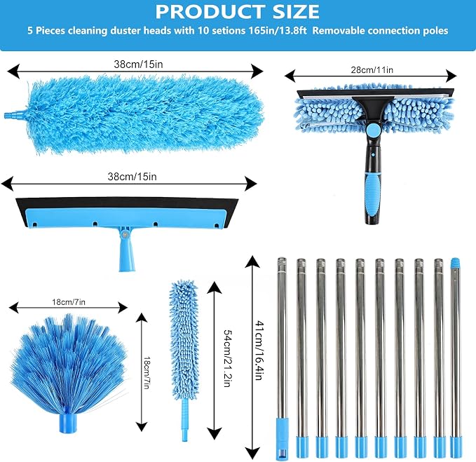 High Reach Duster Kit with14 ft Extension Pole High Ceiling Dusting and Window - Image 2
