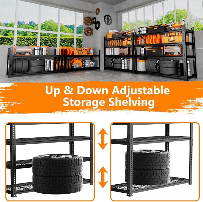 Storage Shelves Heavy Duty 4 PCS, 4-tier Adjustable Metal Industrial Utility - Image 6