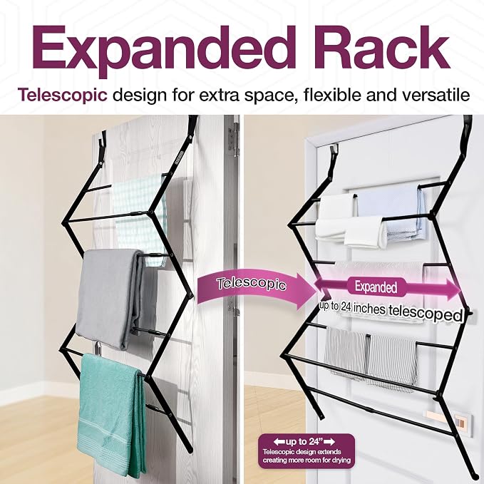 BLACK+DECKER Over The Door Expandable Telescopic Drying Rack, Clothes Organizer - Image 2