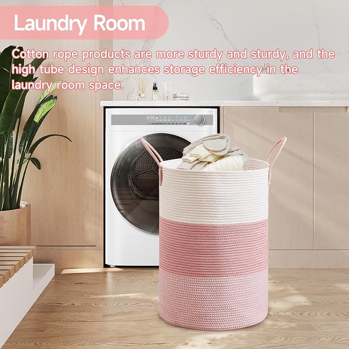 CLHMILY&Z 80L Laundry Basket Round Storage Rope Basket - Image 2