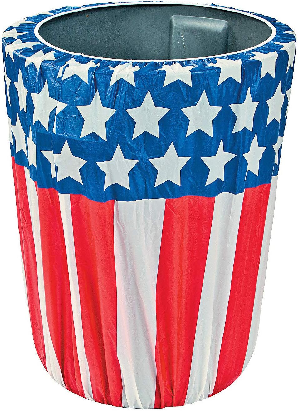 Fun Express Stars & Stripes Plastic Trash Can Cover, 1 Cover | Great for Cookouts, 4th of July Decoration, Memorial Day Events, Veteran's Day Events
