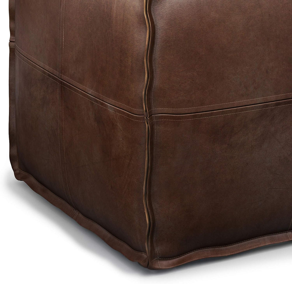 SIMPLIHOME Brody 18" Wide Square Pouf in Distressed Dark Brown Faux Leather