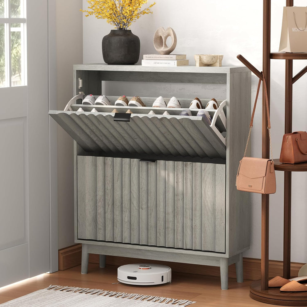 Smart FENDEE 31.5''W Shoe Cabinet for Entryway with 2 Flip Drawers, N...