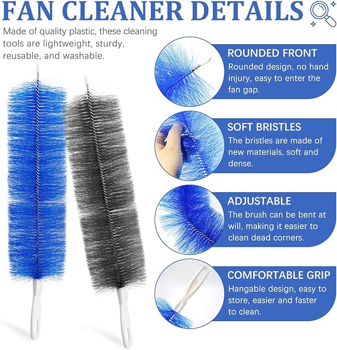 10Pcs Floor Fan Cleaning Brush Set, Bendable Fan Duster, Microfiber Detail - Image 4