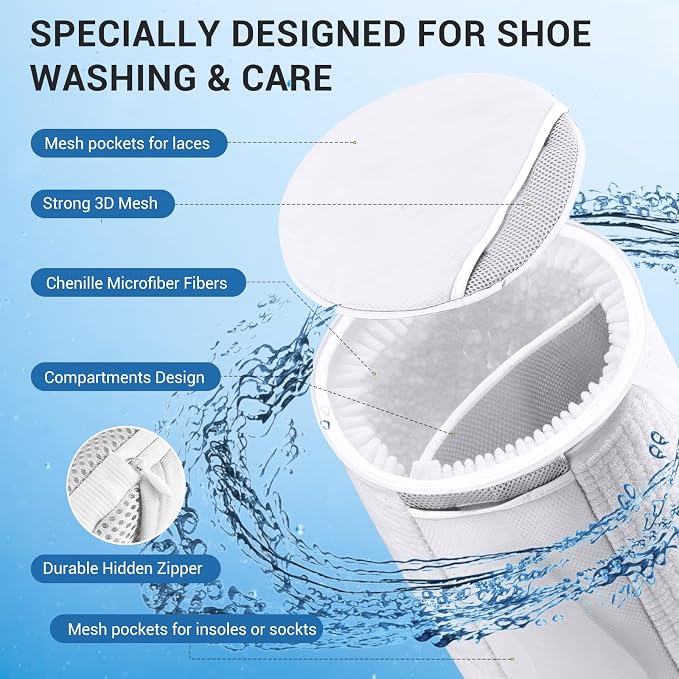 Large Shoe Bag for Washing Machine, Two-Zone Design, 2 Mesh Pockets, One-Step - Image 3