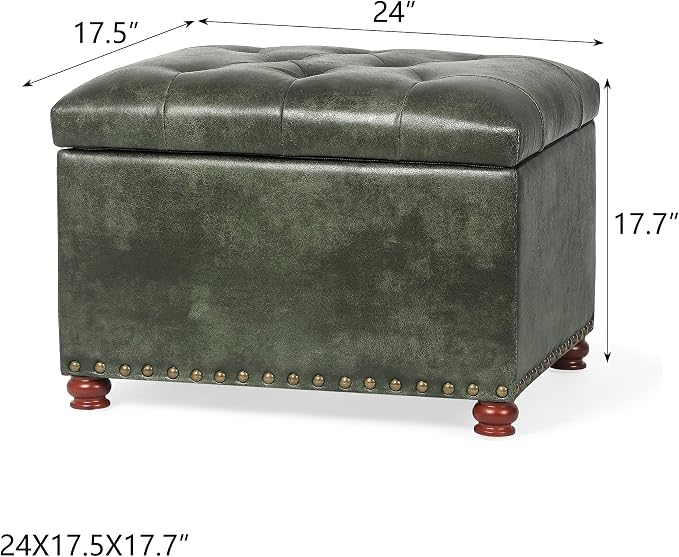 24'' Leather Ottoman with Storage Rectangle Foot Rest Ottomans Stool - Image 3