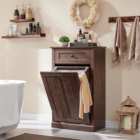 Tilt Out Laundry Hamper Cabinet, 10 Gallon Farmhouse Trash Can Cabinet by IFBUYFarmhouseFurniture