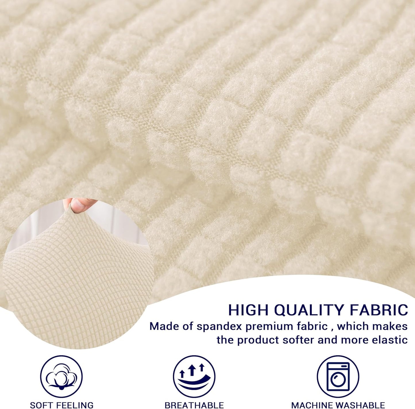 SUBRTEX Stretch Couch Arm Covers Set of 2, Checkered Sofa Arm Slipcovers, Anti-Slip Armrest Covers for Recliner and Armchairs, Pet Proof, High Stretchy, Hook & Loop Tape, Ivory