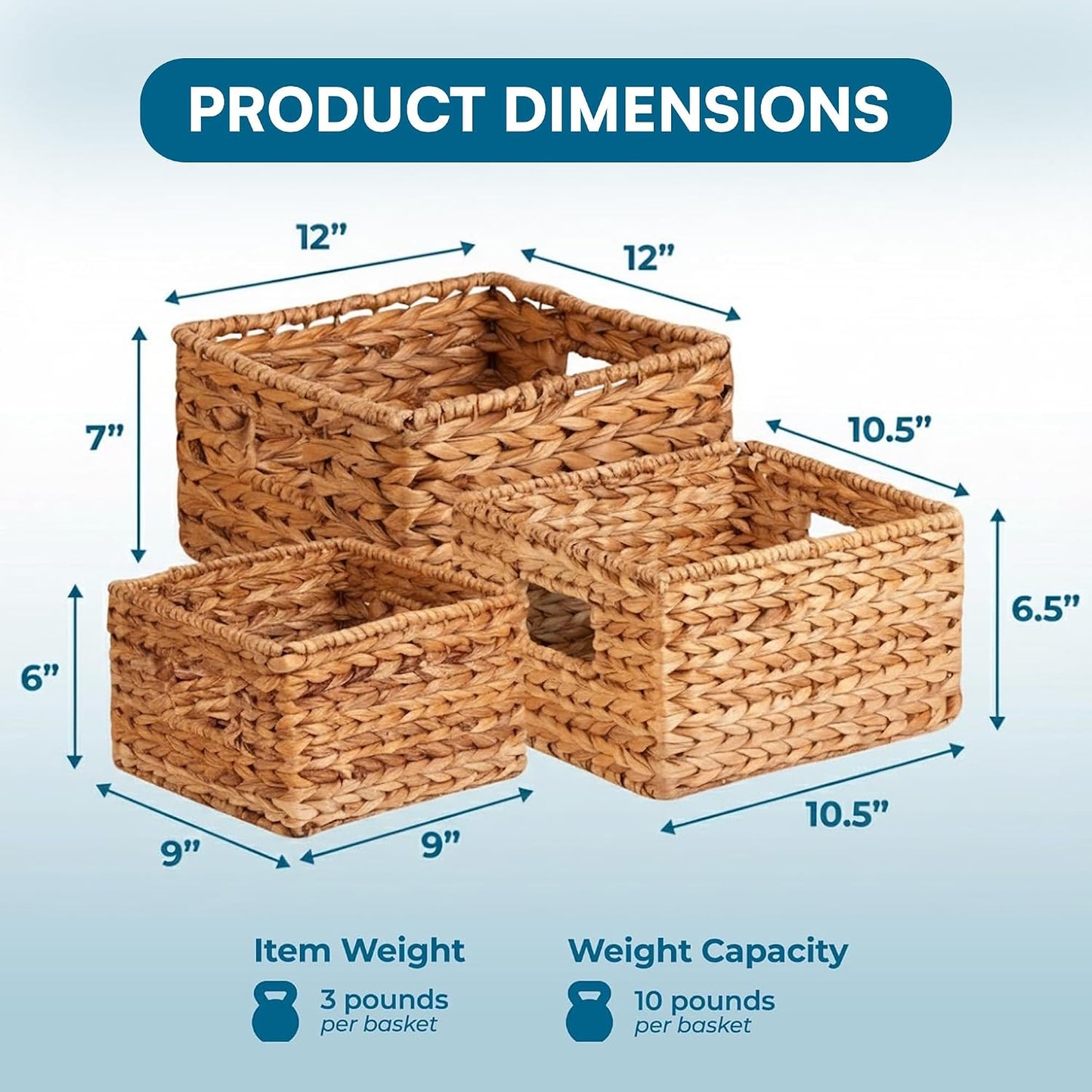 Honey-Can-Do Banana Leaf Storage Baskets, Water Hyacinth Woven Basket, Decorative Baskets-Shelves, Basket-Gifts, Closet, Pantry & Home Organization, Set of 3, Multi-Size, 9" Lx9" Wx6" H (Pack of 3)