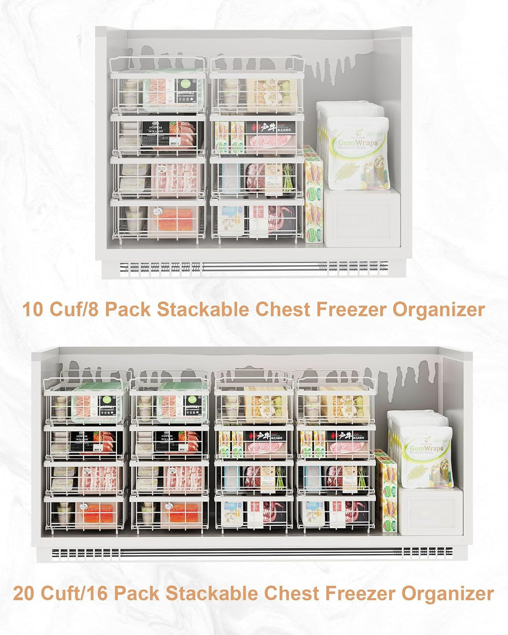 UMDONX 4-Pack Expandable Stackable Large Freezer Storage Boxes
