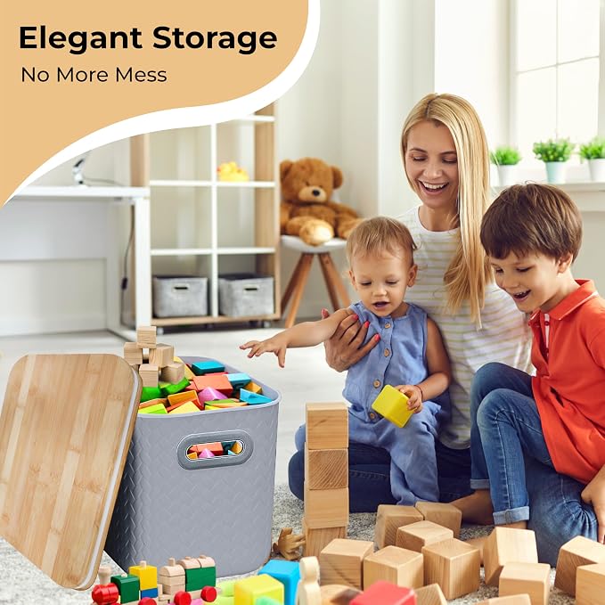 Storage Bins with Bamboo Lid – Stackable, and Home – Elegant Wicker-Style - Image 3