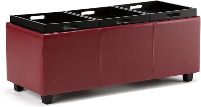 SIMPLIHOME Avalon 42 inch Wide Contemporary Rectangle Storage Ottoman in Red - Image 6