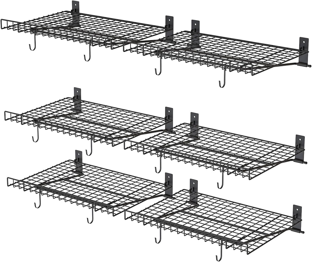 6 Pack Foldable Wall Shelf, Wall Mounted Garage Storage Shelves, Heavy Duty