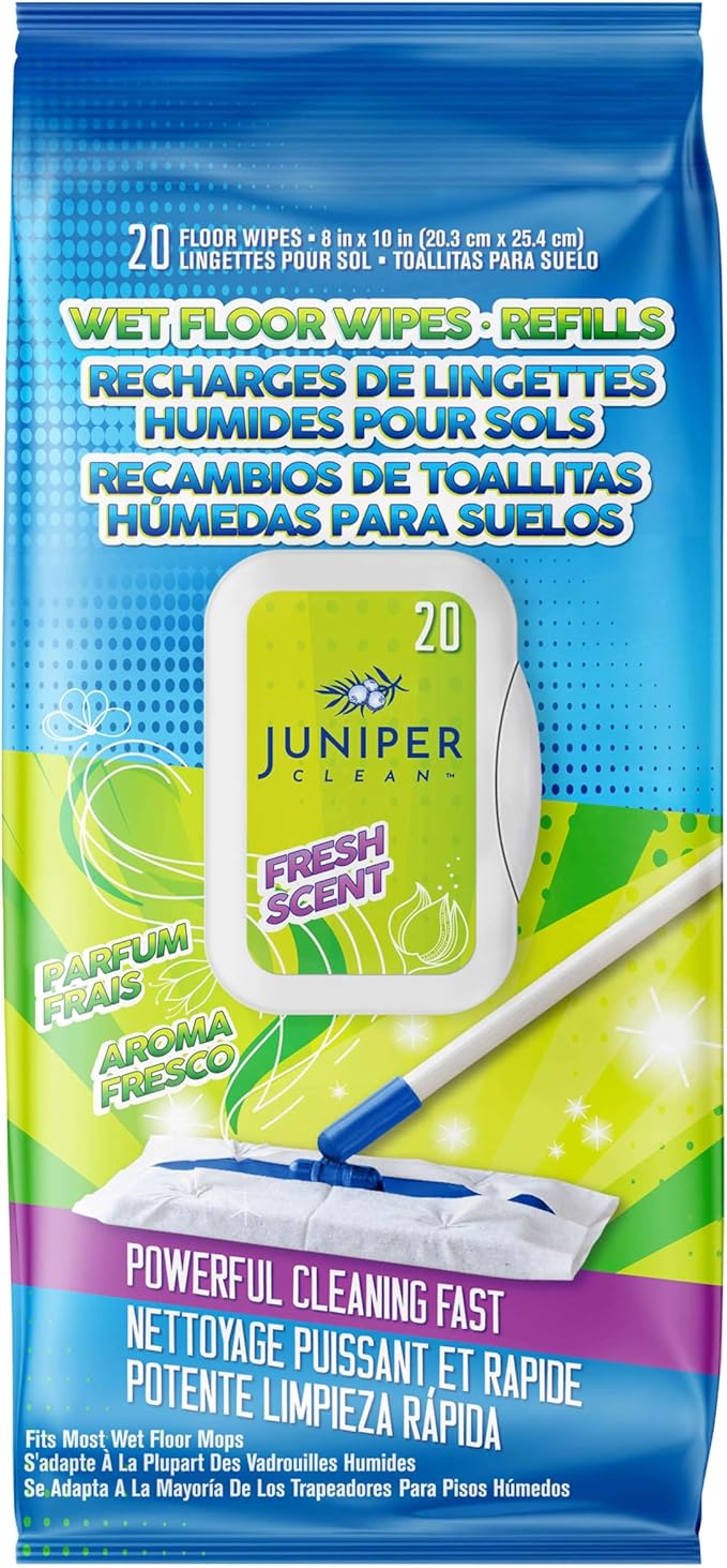 Wet Floor Wipes, Fresh Scent & Plant-Based Textured Cloth Trap Absorb Dirt by JuniperCLEAN