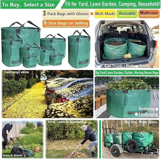 Professional 3-Pack 63 Gallons Lawn Garden Bags Reusable Yard Waste Bag - Image 2