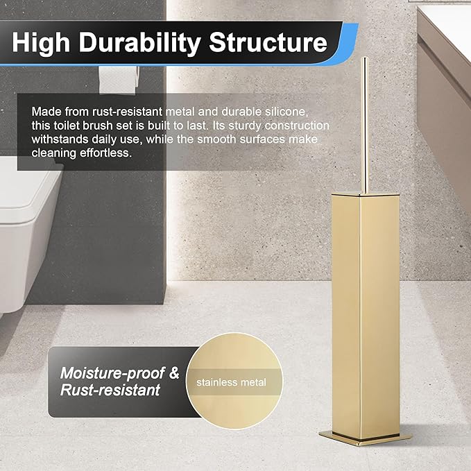 BVL Toilet Brush and Holder Set Gold Stainless Steel 304 Square Freestanding - Image 3