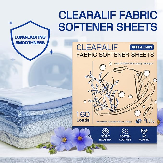 CLEARALIF laundry Fabric Softener Sheets, Fresh Linen Scent, 160 Loads - Image 2