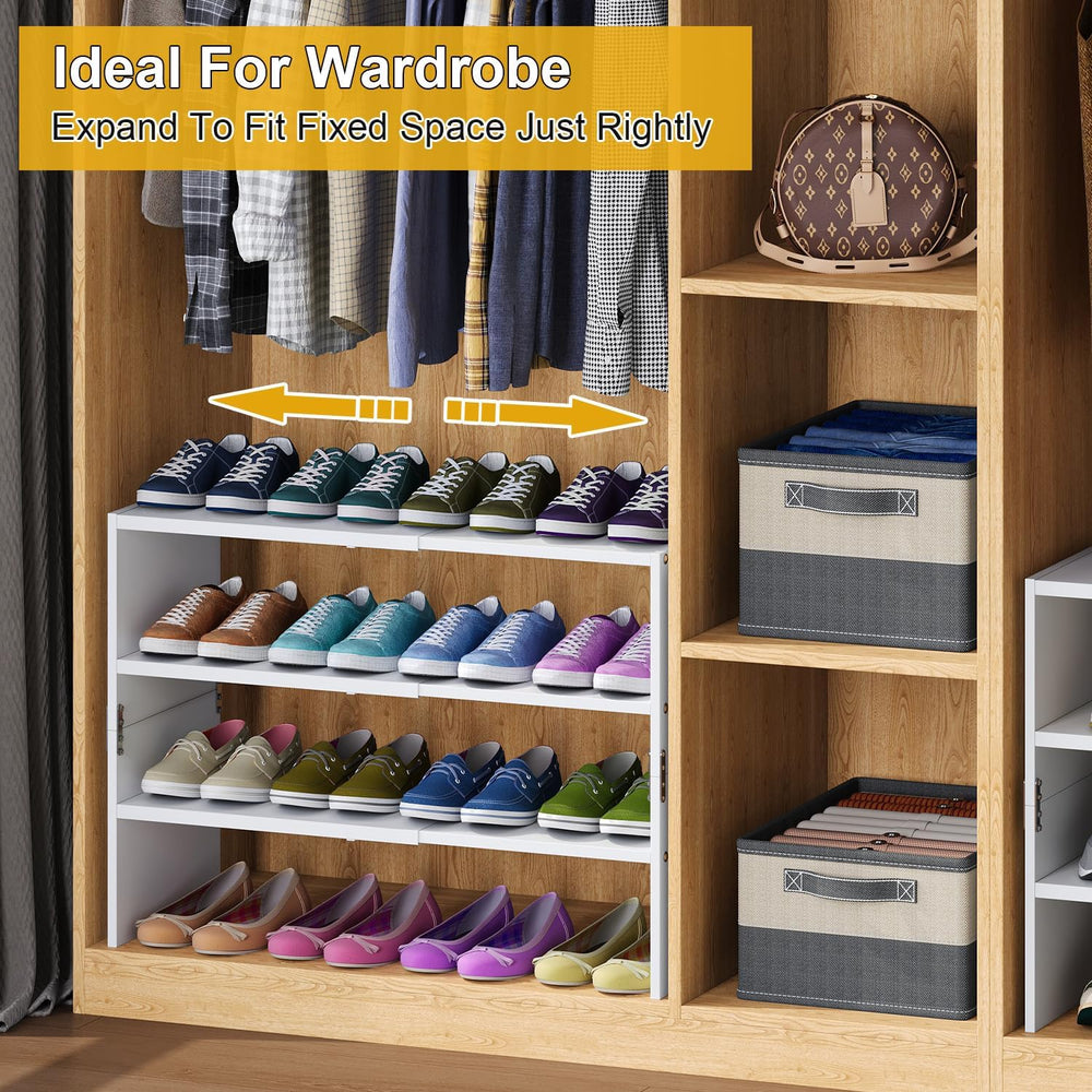 White Shoe Rack Organizer for Closet, 3-Tier Expandable Shoe Shelf, Stackable...