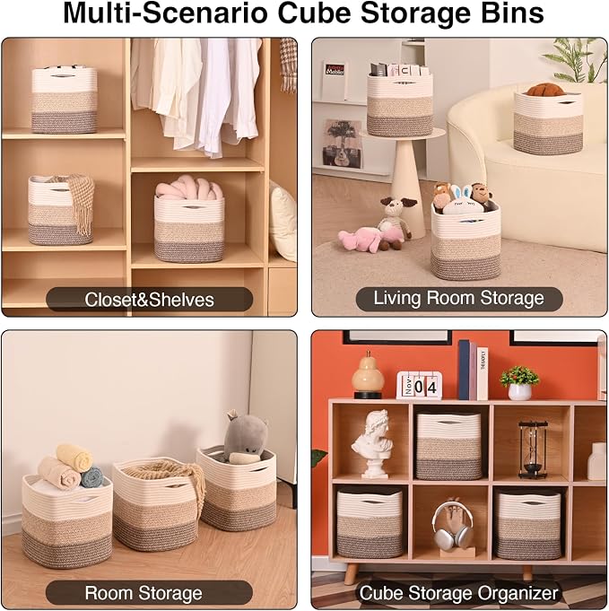 11 Inch Cube Storage Bins, Storage Cube Organizer Bins, Woven Cotton Rope - Image 4