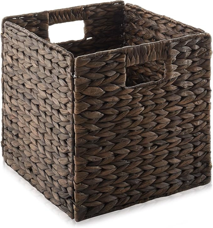 Casafield 10.5" x 10.5" Water Hyacinth Storage Baskets, Espresso - Image 3