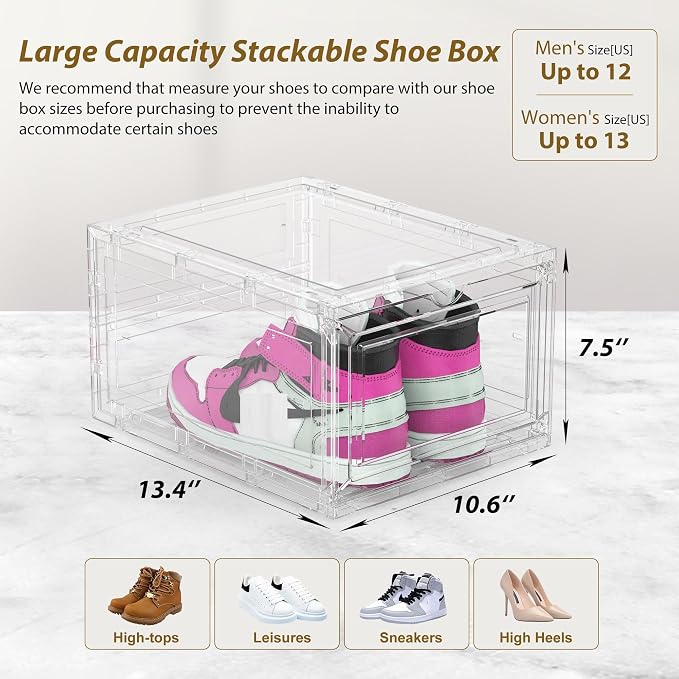 Mitees 10 Pack XX Large Thicken Sturdy Hard Plastic Clear Stackable Shoe - Image 4