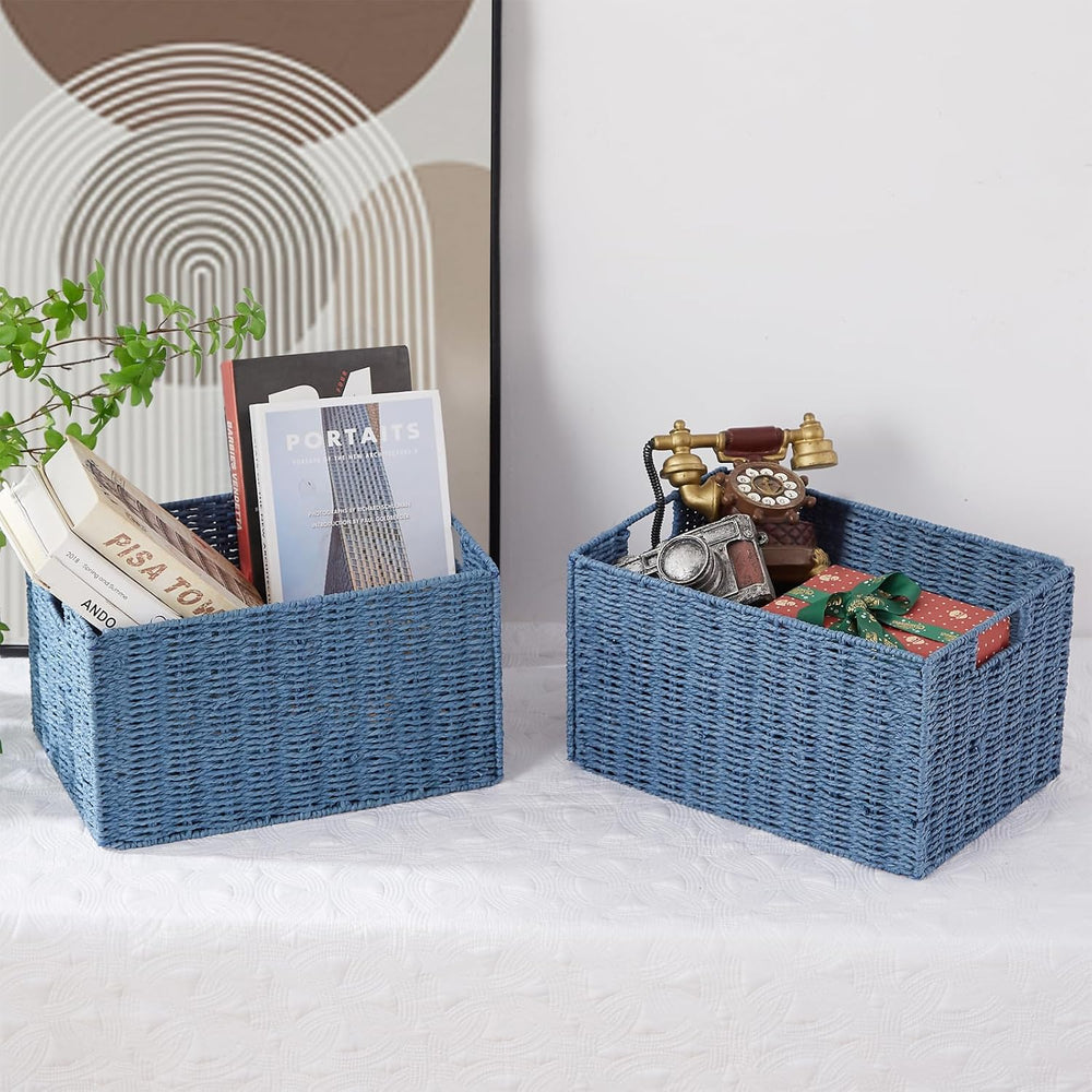 Vagusicc Wicker Storage Basket, Set of 2 Hand-Woven Paper Rope Wicker Basket,...