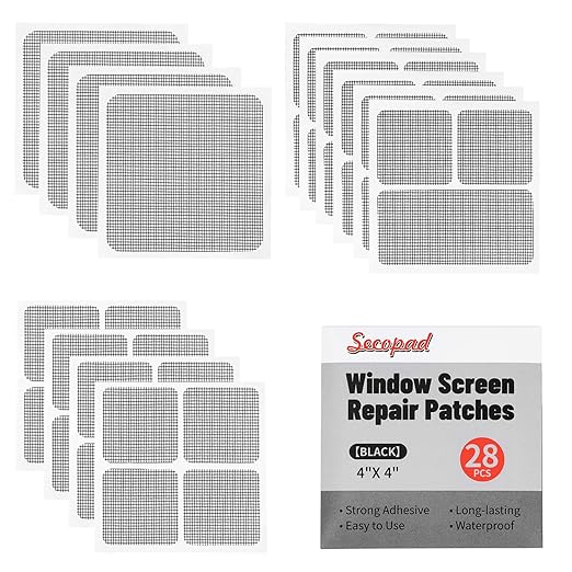 28 Sheets Window Screen Patches Repair Kit, Strong Adhesive Fiberglass Quick by Secopad
