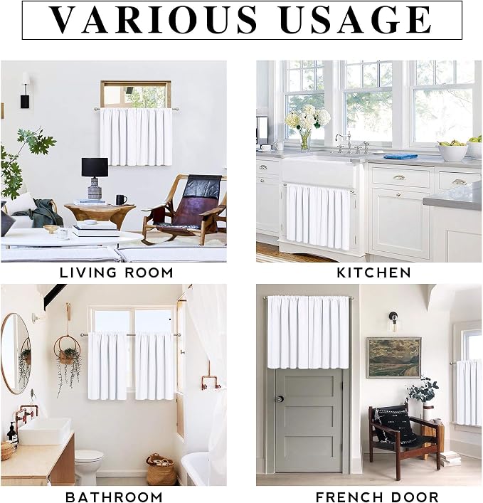 RYB HOME White Half Window Curtains, Short Tier Cafe Curtains - Image 7