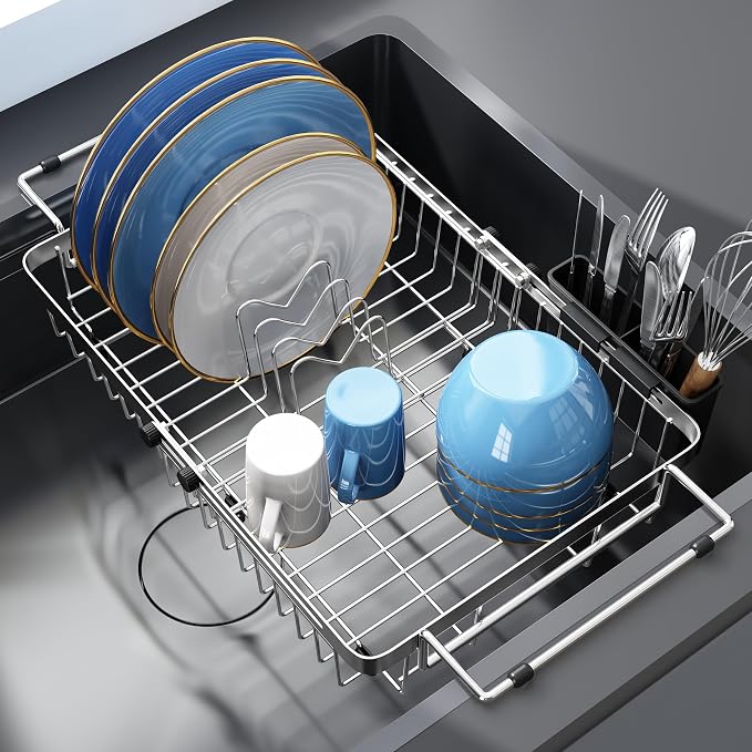 romision Expandable Dish Drying Rack Over The Sink Small Metal Stainless Steel by Romision
