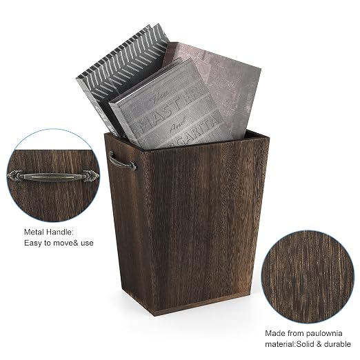 Trash Can Wastebasket Wood Garbage Container Bin - Image 5