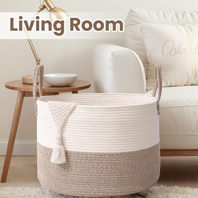 Woven Blanket Basket, 65L Large Rope Storage Bin - Image 5