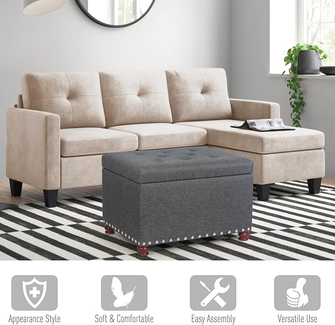 Joveco Storage Ottoman Linen Tufted Bench - Image 4