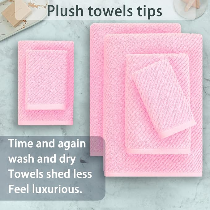 Pink Towels - 100% Cotton, Quick Dry, Lightweight, Towel Set of 6, 2 Large Bath - Image 5