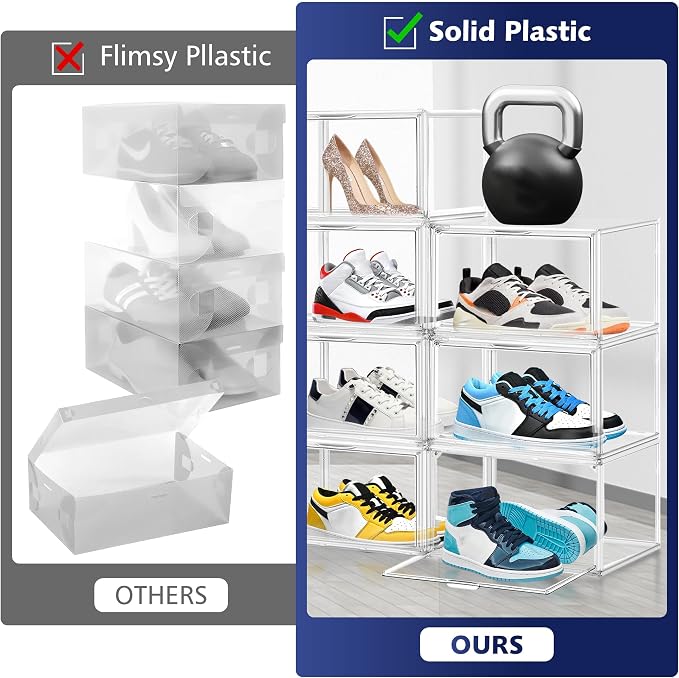 12 Pack Shoe Organizer Clear Plastic Stackable Shoe Storage Boxes - Image 5