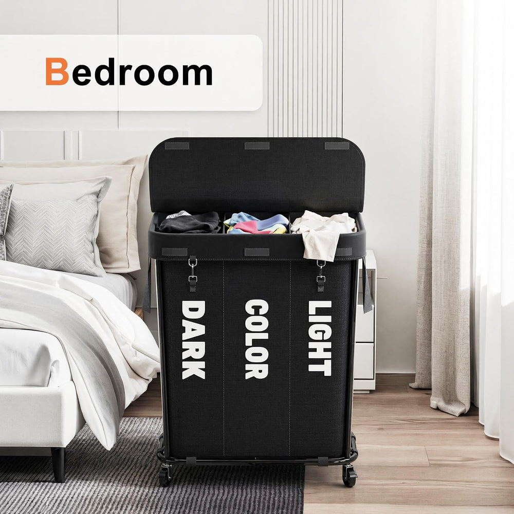Laundry Sorter with Wheels 240L Rolling Laundry Cart,3 Compartment Designed R...