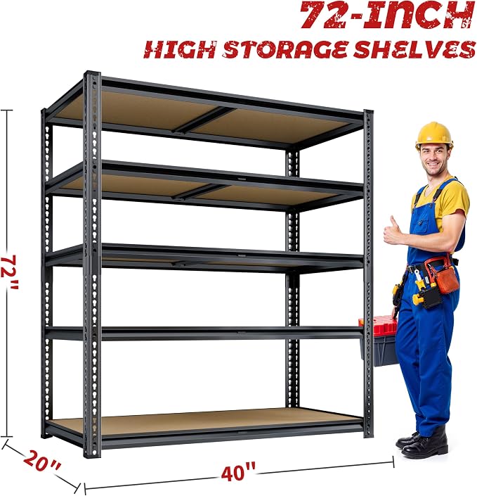 72" H Storage Shelves Heavy Duty, 2200LBS Garage Shelving, 5 Tier Metal - Image 2